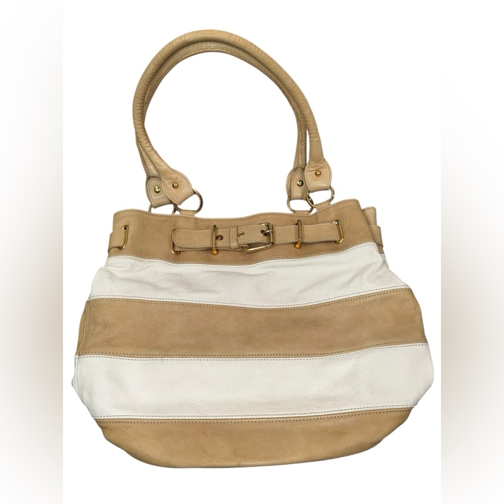 Genuine Leather Tan and White Women's Shoulder Bag